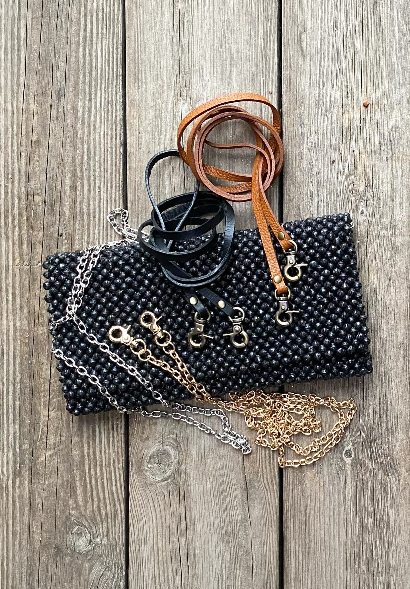 Lærlenke til clutch - veske cognac - brun