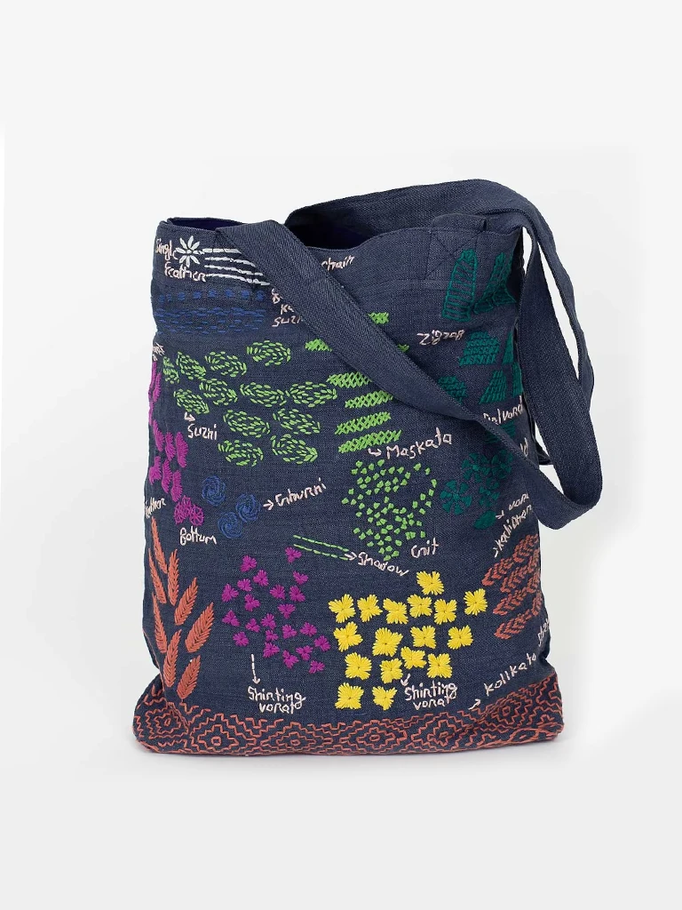 Craft Totebag - håndlaget handlenett - brodert - blå