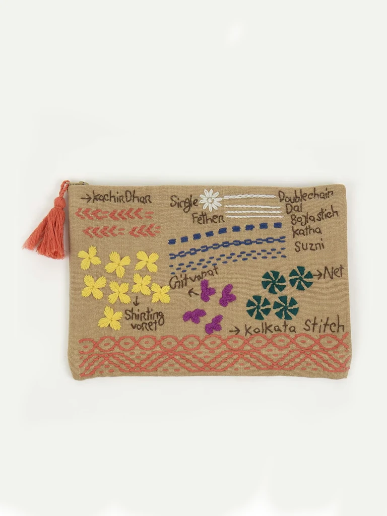 Craft pung - liten håndbrodert veske - beige