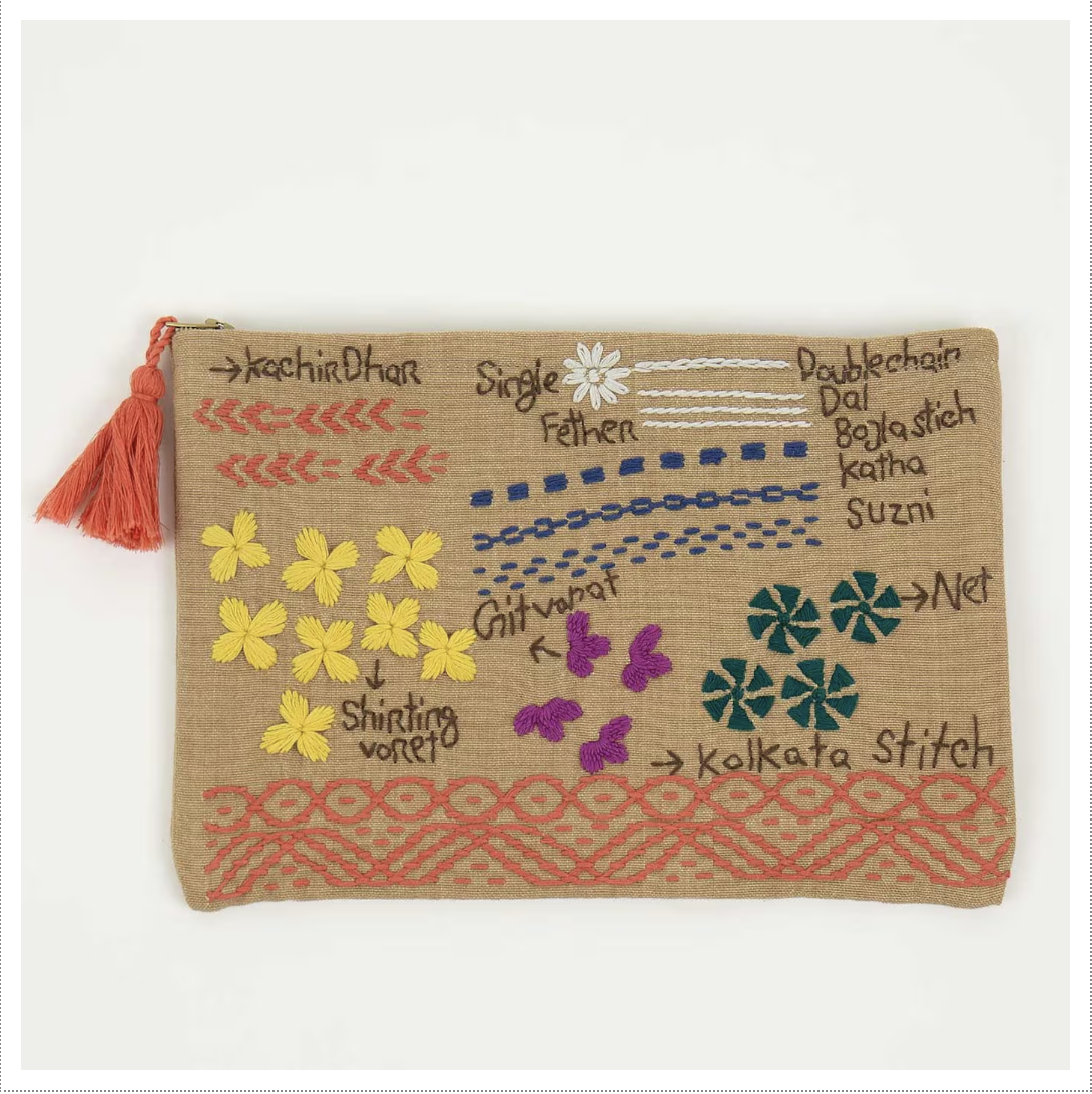 Craft pung - liten håndbrodert veske - beige